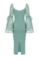 Reflective knit dress with detachable sleeves in organza - aqua green