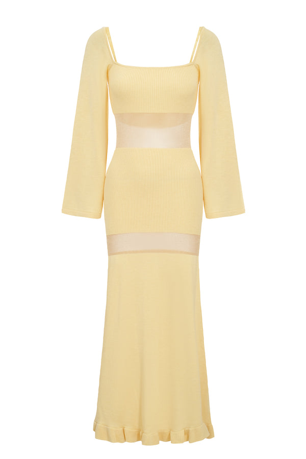 Opaque Knit Long Dress - Antique Yellow