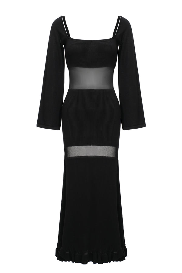 Opaque Knit Long Dress - Black