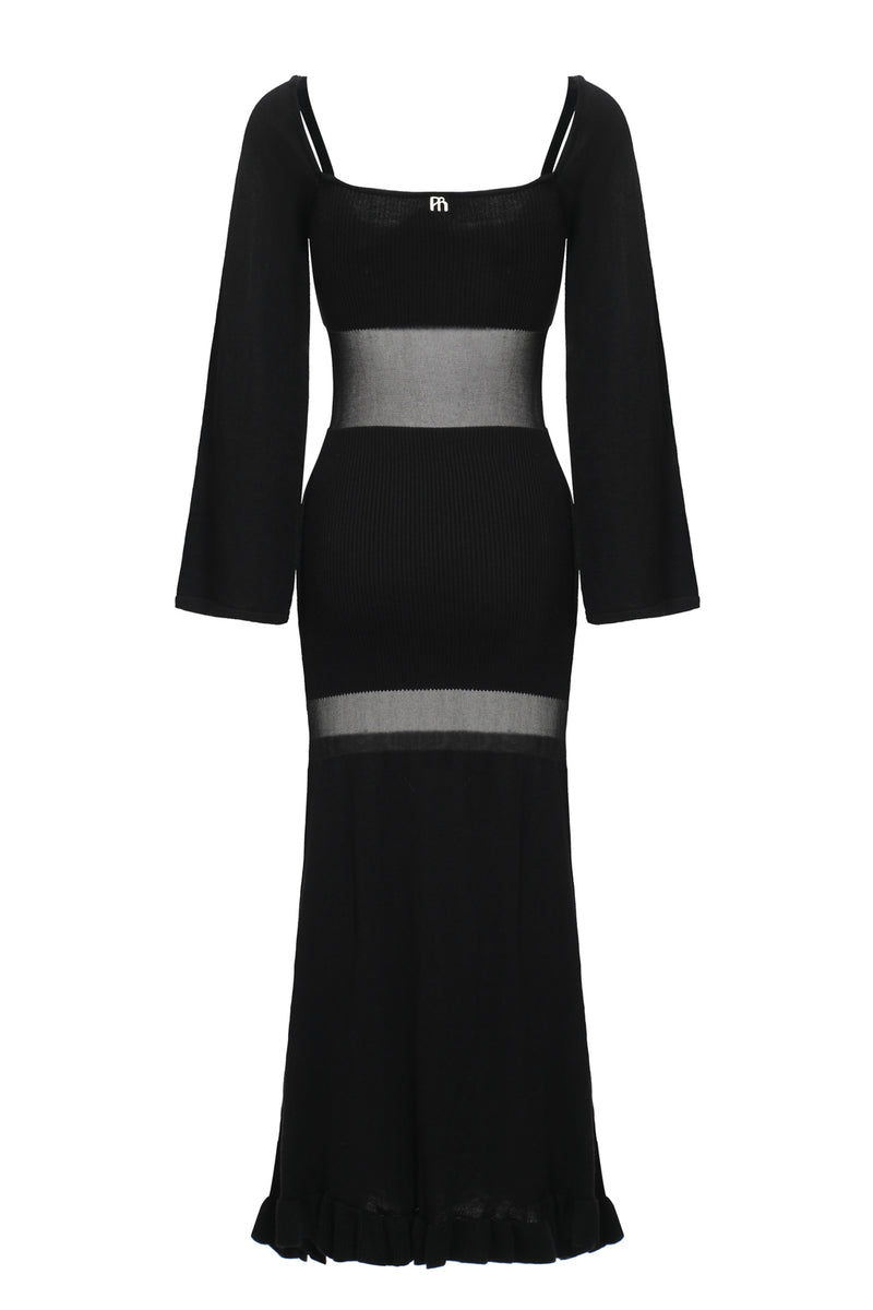 Opaque Knit Long Dress - Black