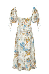 Puff Sleeve Stretch Linen-blend Midi Dress Idyllic