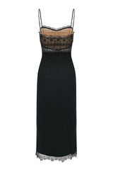 Lace-trimmed Midi Dress Black