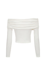Off-shoulder ruched crossed stretch Lyocell top - off white