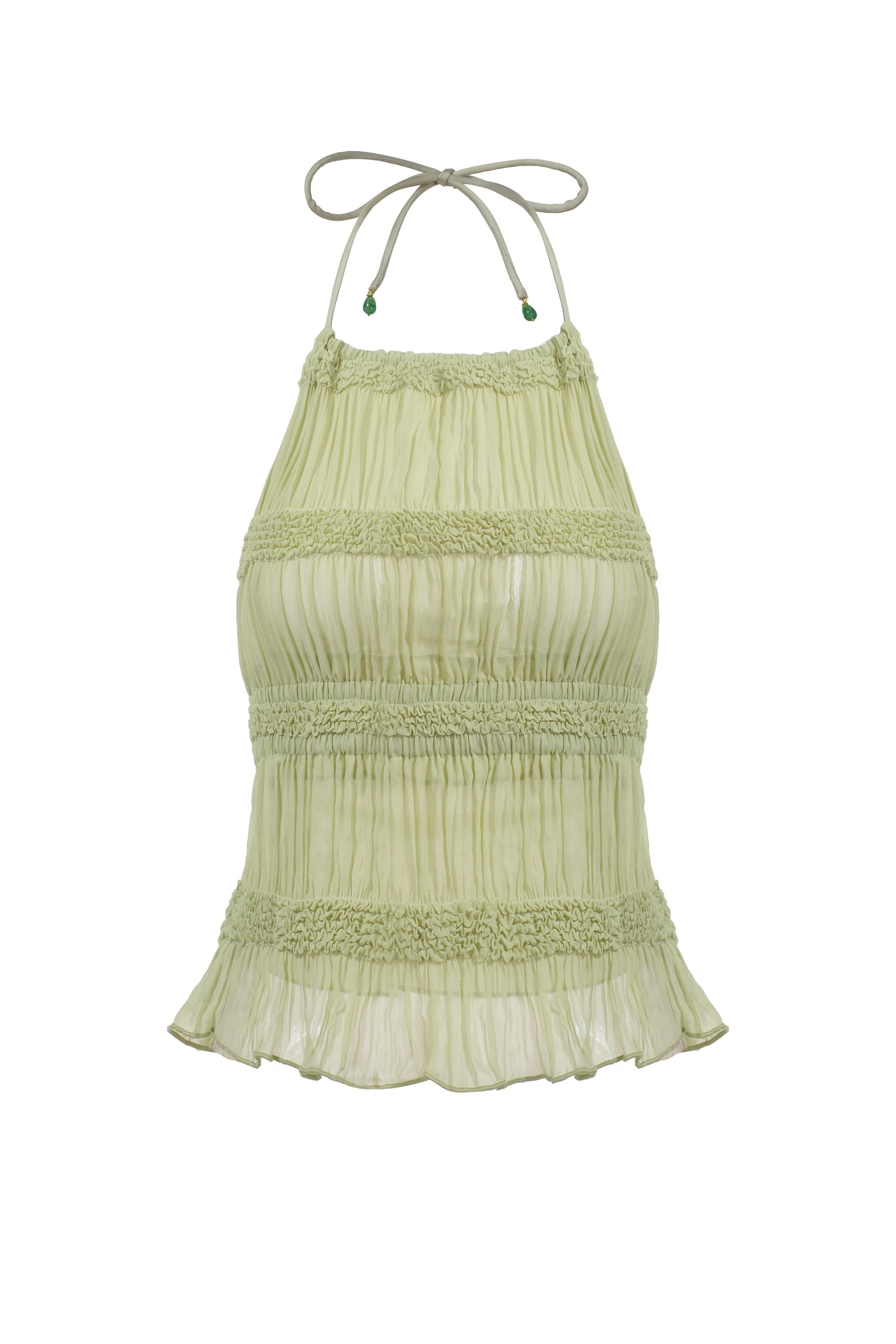 Ruffled smocked halter top - Green