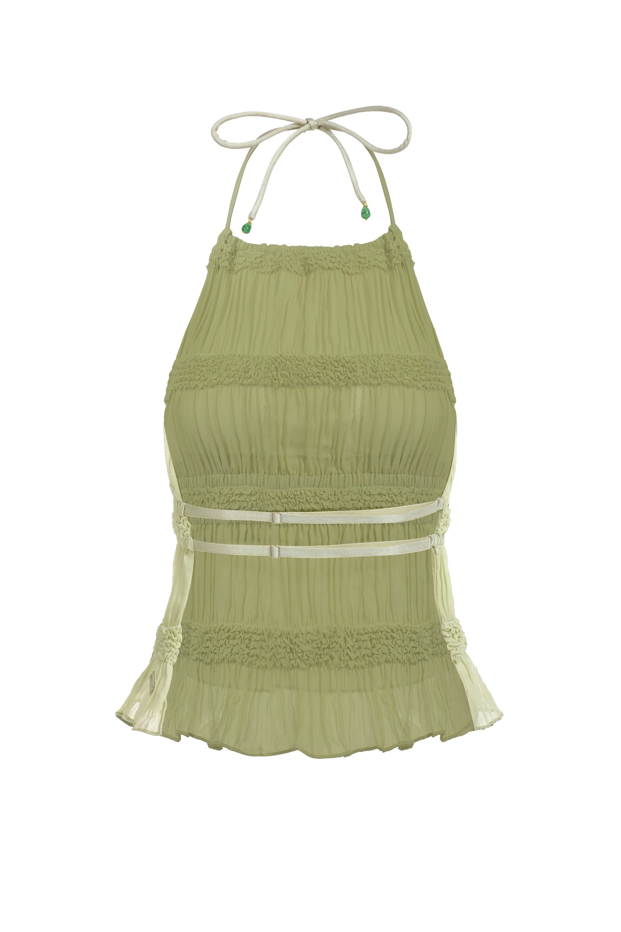 Ruffled smocked halter top - Green