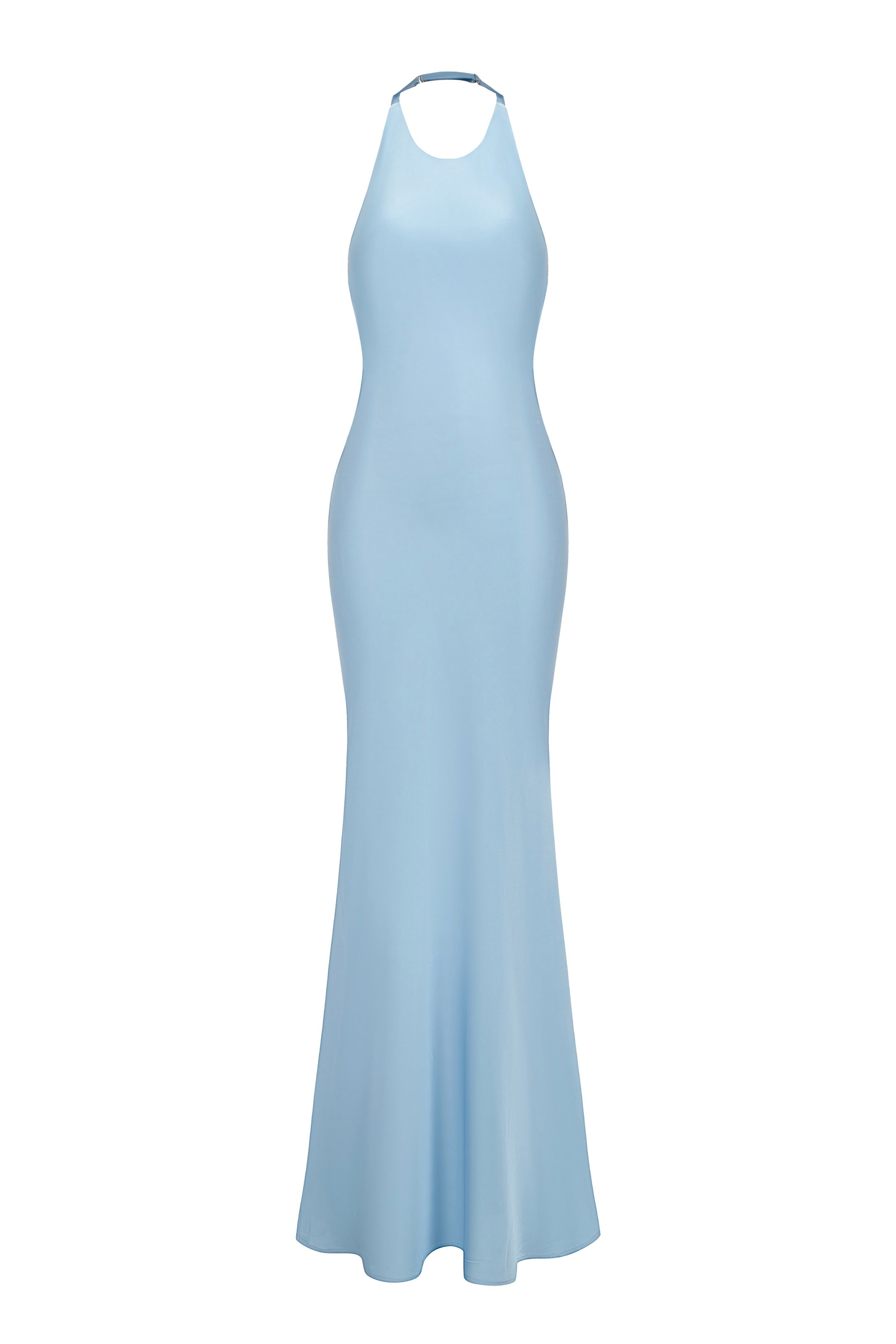 Robe longue en satin avec étole en chiffon - Bleu