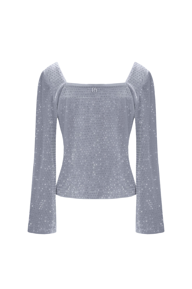 Crystal-embellished lace-up top - grey
