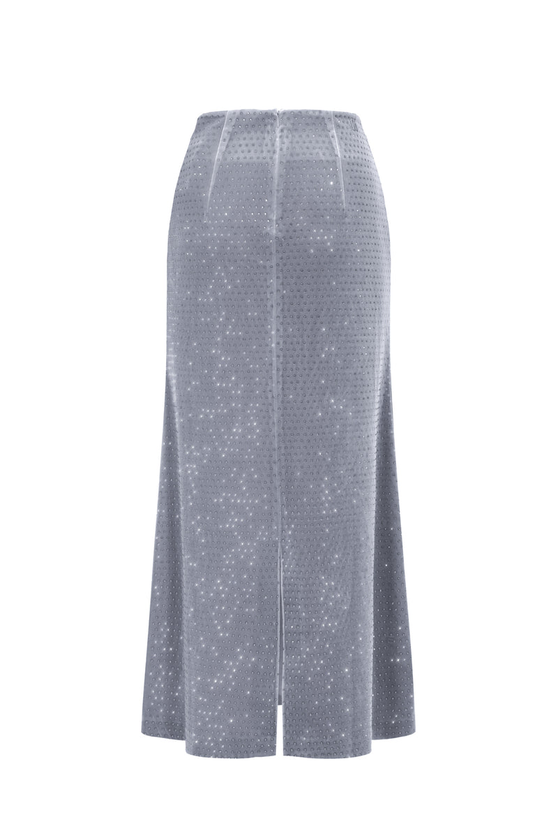 水晶天鵝絨中長半身裙 - 灰色