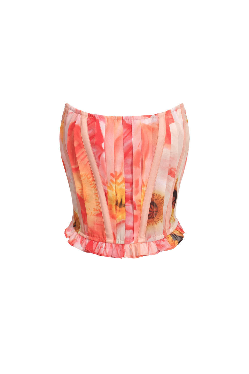 Pleated flower-print corset