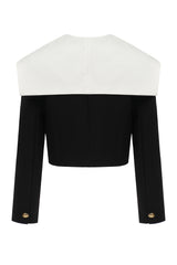Cropped blazer with oversized collar - black and white