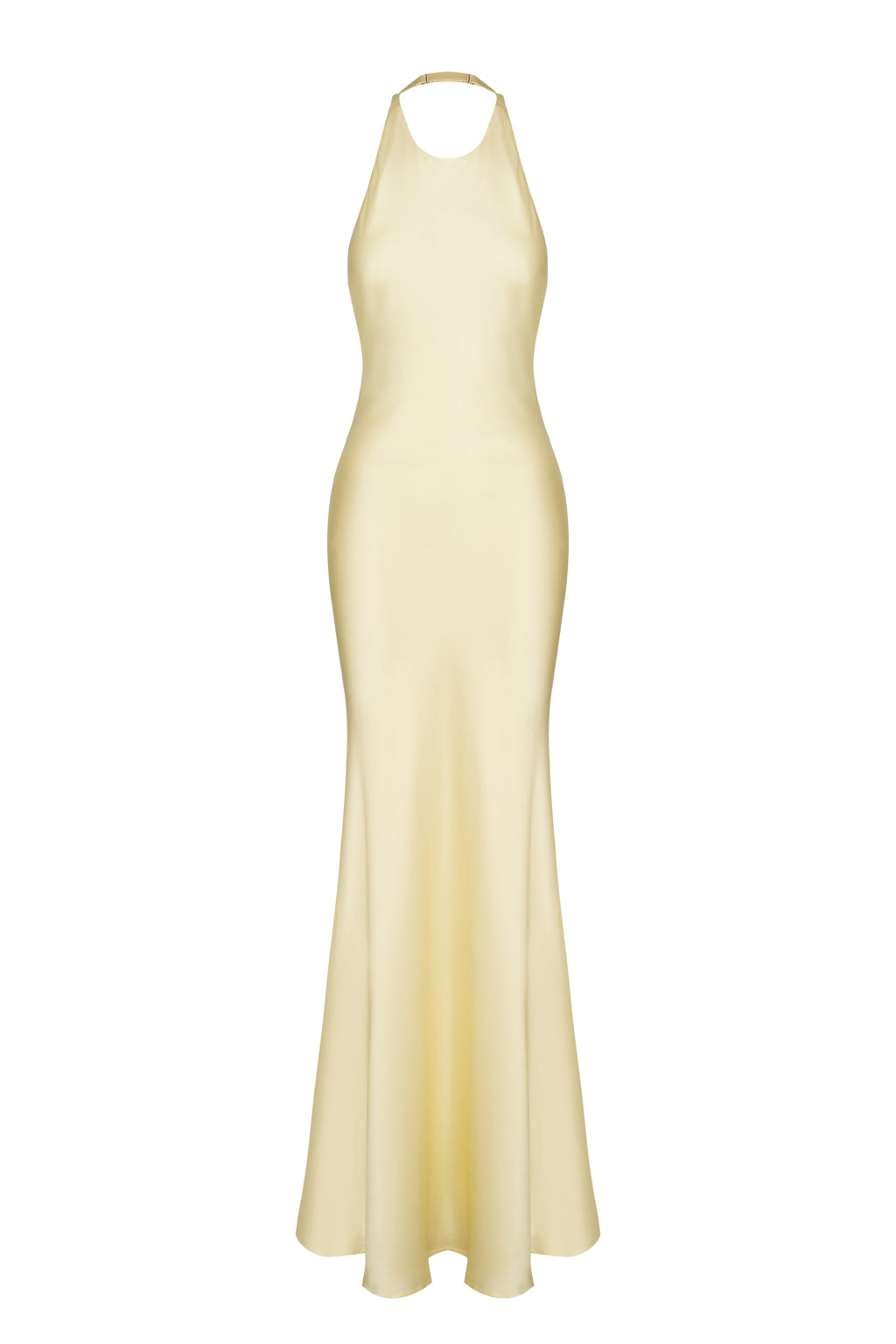 Long satin dress with chiffon stole - pale yellow