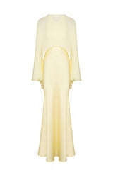 Robe longue en satin avec étole en chiffon - jaune pâle
