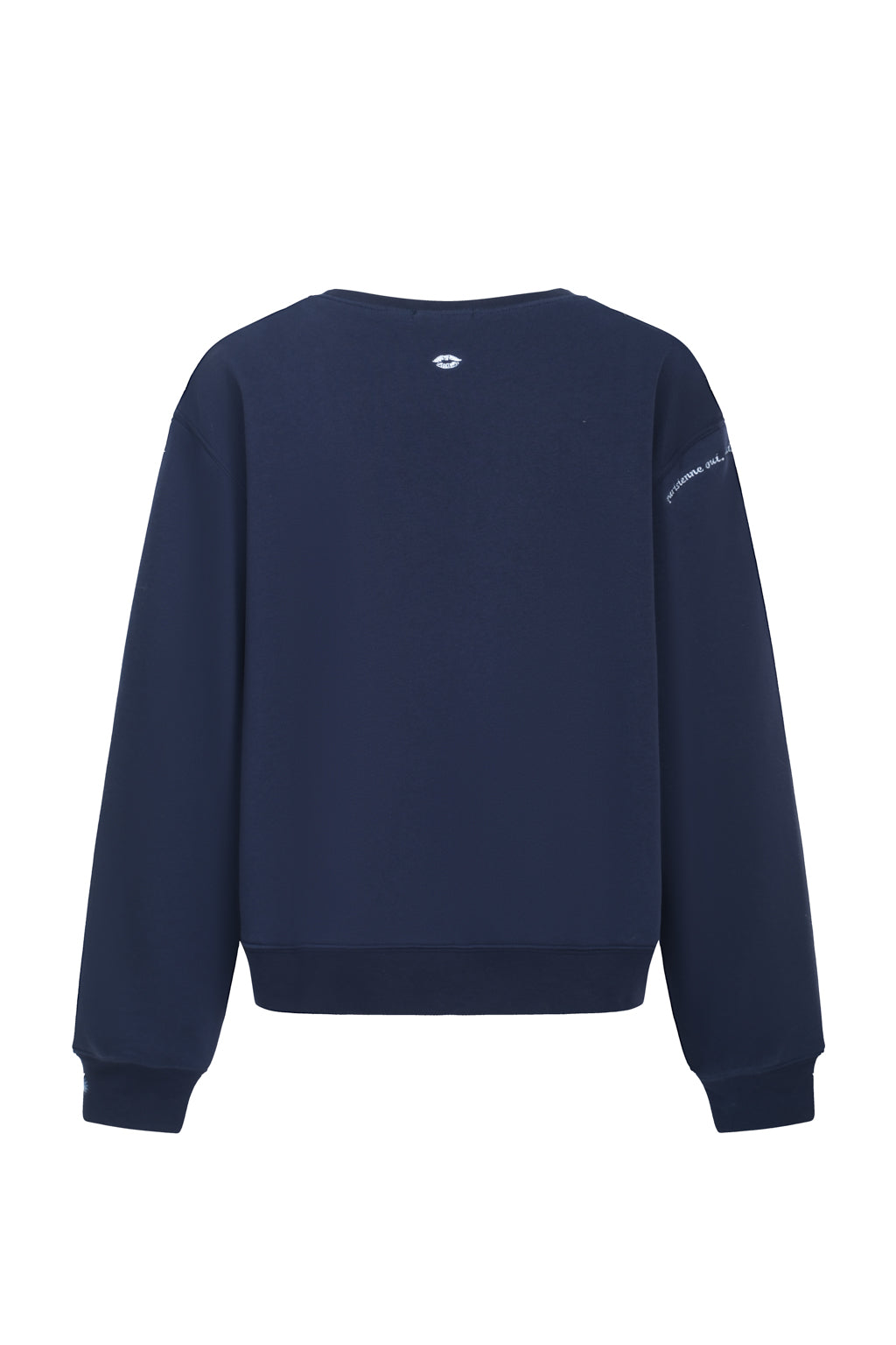 Sweat-shirt en jersey de coton mélangé à broderies - bleu marine