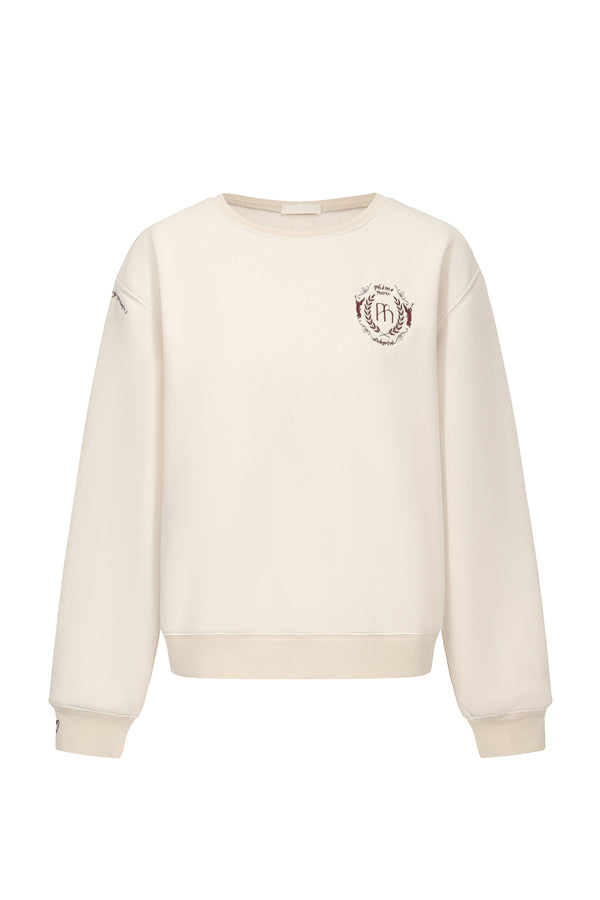 Embroidered cotton blend jersey sweatshirt - beige