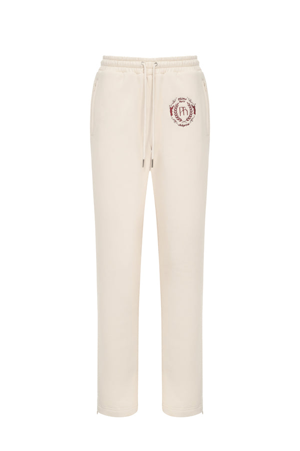 Embroidered cotton blend jersey sweatpants - beige