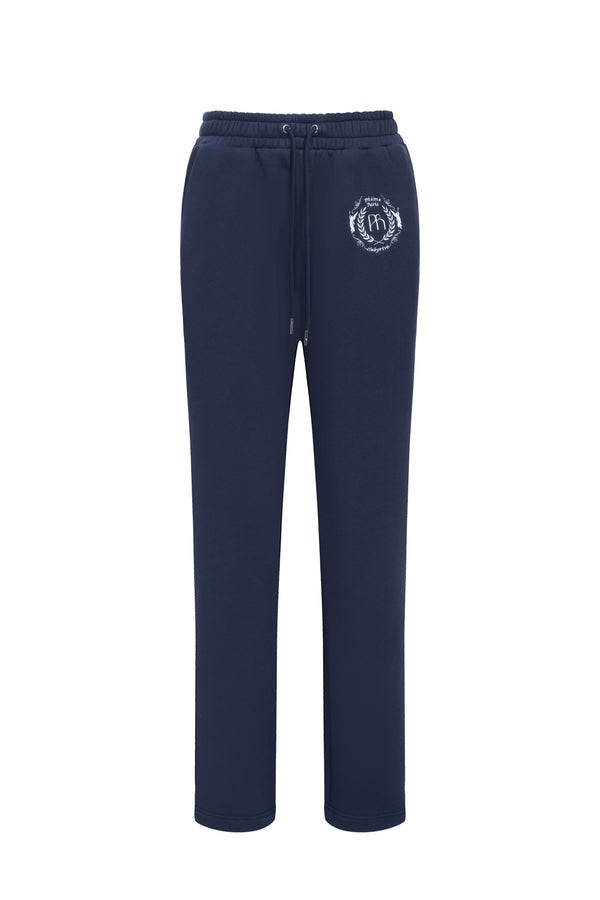 Embroidered cotton blend jersey sweatpants - navy blue