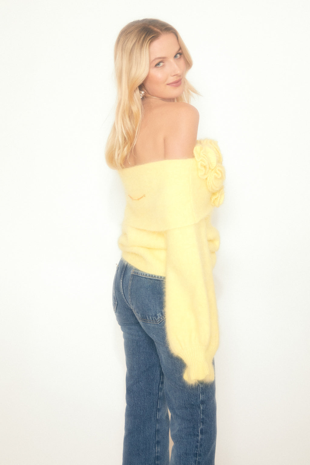 Stripped Floral Oversized Knit Sweater - Yellow