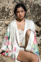 Kimono en Satin Imprimé - Pivoine