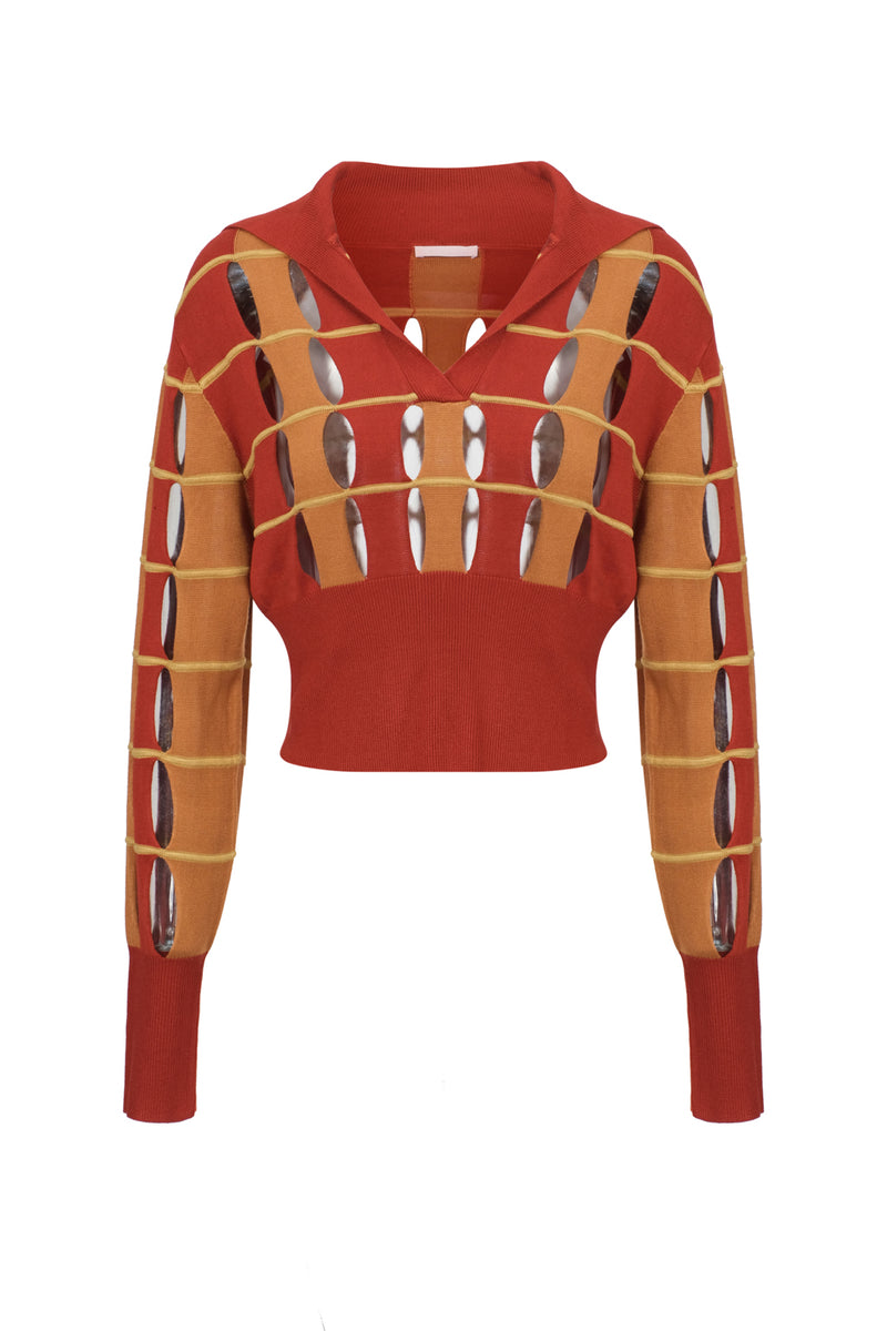 Cut-out Knit Sweater in Rust