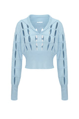 Cut-out Knit Pullover Sky Blue