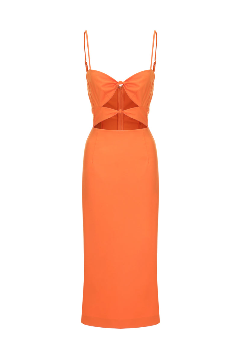 Geometrical Cut-out Midi Dress Orange