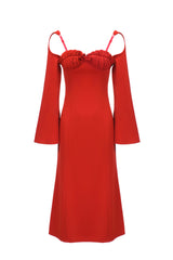 Open Sleeve Midi Dress in Tomato Red