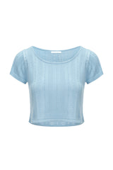 網眼針織短版T-shirt - 天藍色
