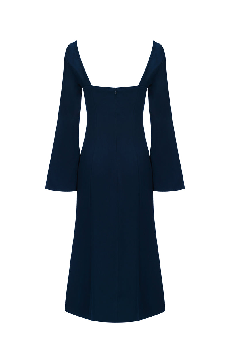 Open Sleeve Midi Dress in Navy Blue