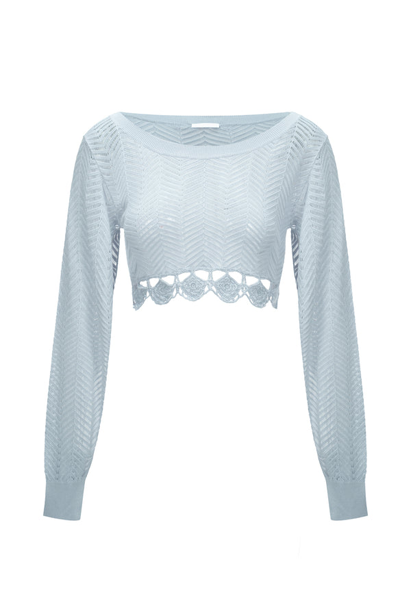 Knit Top with Crochet Grey