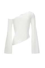 Asymmetrical Wavy Collar Knit Top in Off White