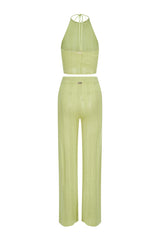 Perforated Knit Uniform Halter Top and Pants Apple Green