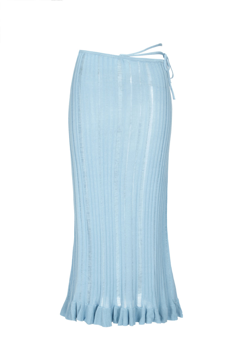 性感羅紋針織裙 - 天藍色