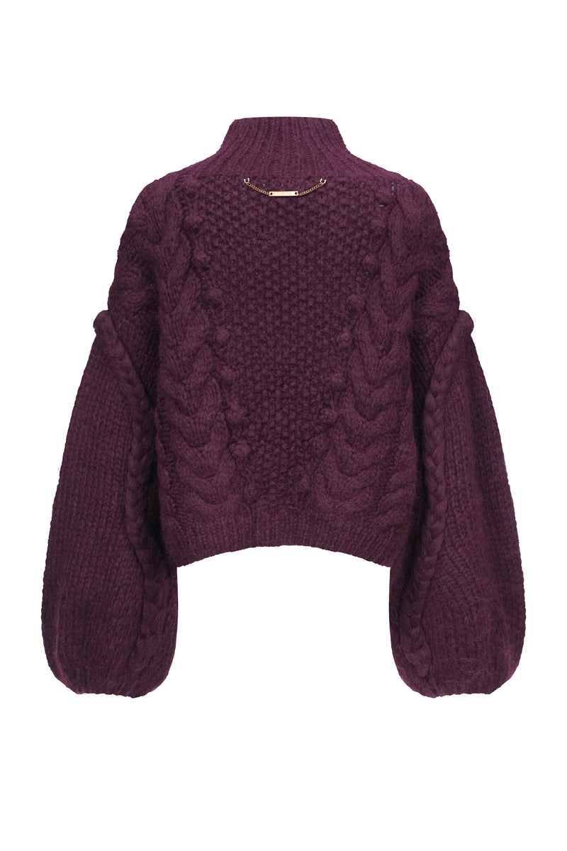 Baby Alpaca and Merino Wool Cable-knit Pullover in Plum 
