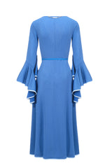 Wrap Dress with Ruffled Sleeve in Blue