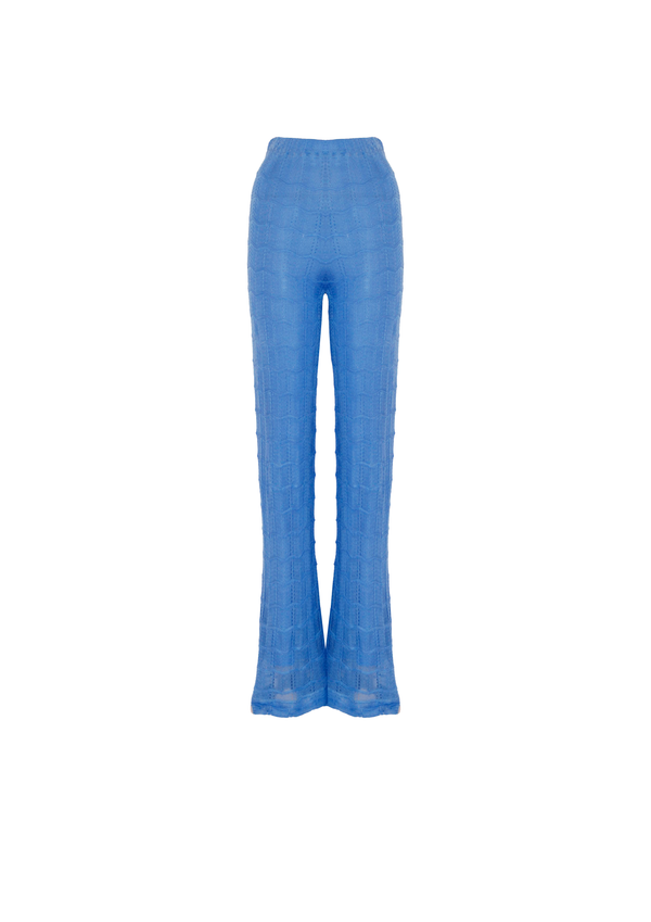 波浪紋針織長褲 - 天藍色