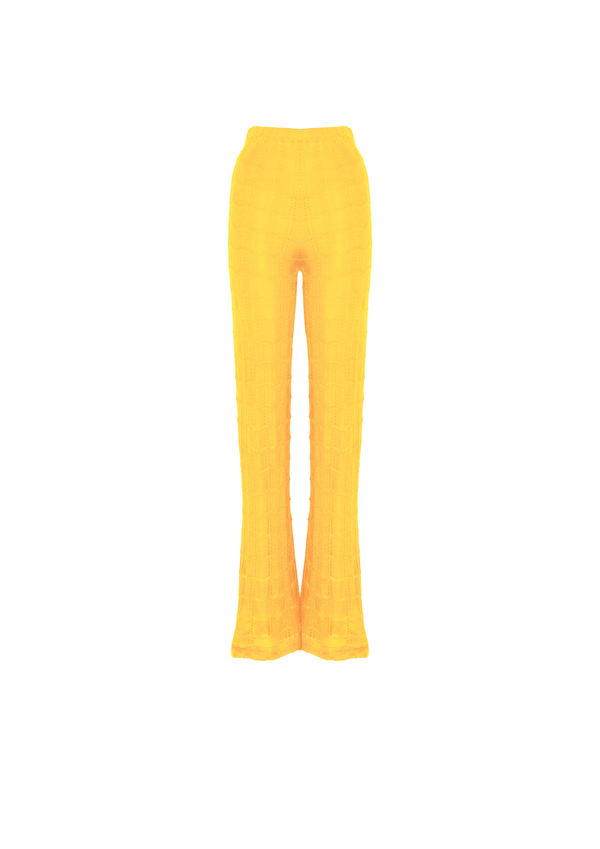 波浪紋針織長褲 - 黄色