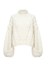 Baby Alpaca and Merino Wool Cable-knit Pullover in White
