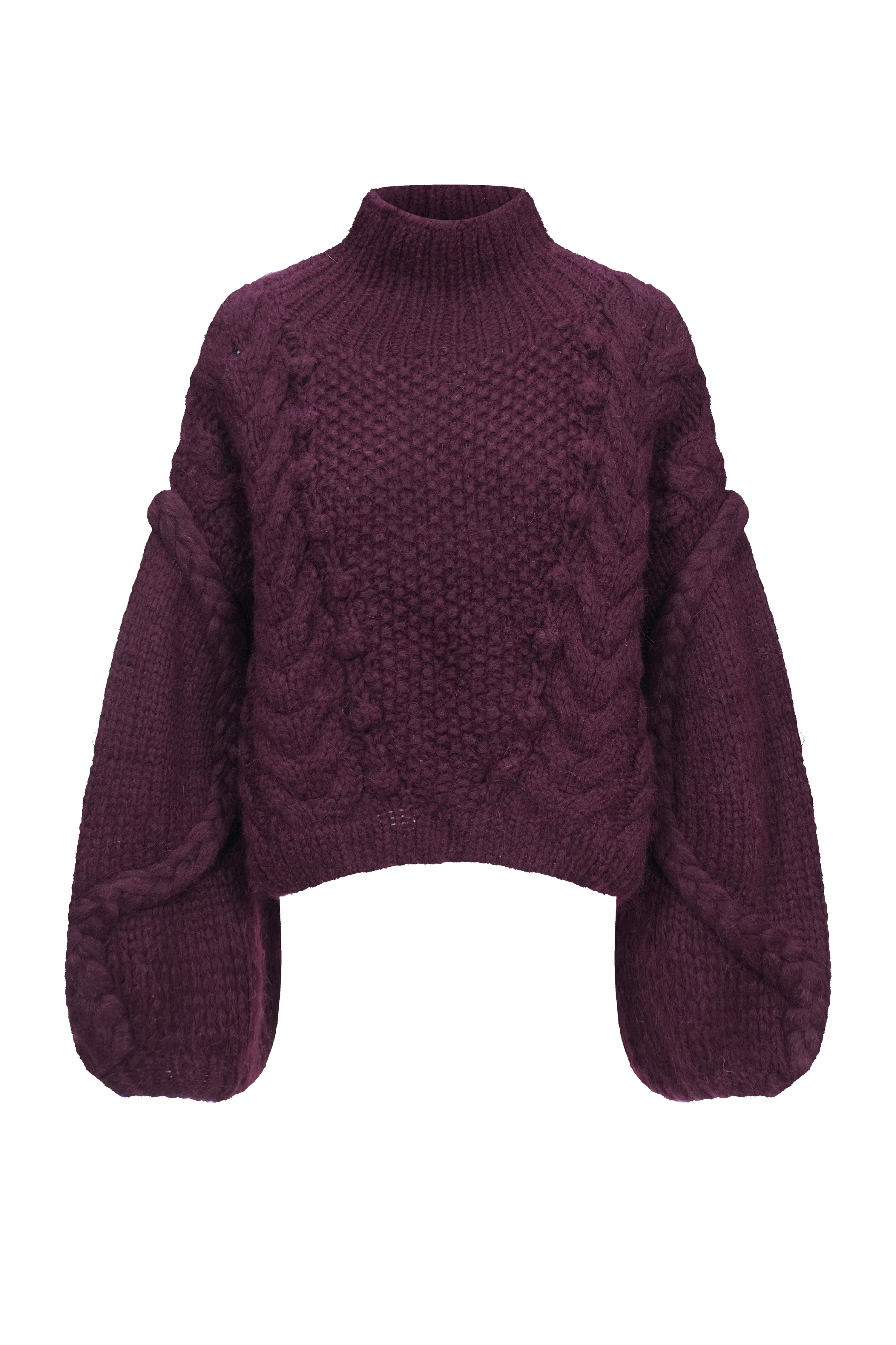 小羊驼美麗諾羊毛麻花針織毛衣 -  紫色