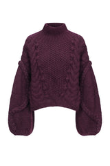 Baby Alpaca and Merino Wool Cable-knit Pullover in Plum 