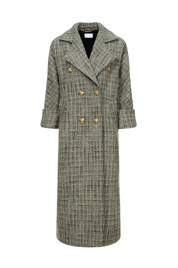 Oversize Tweed Coat in Moss Green