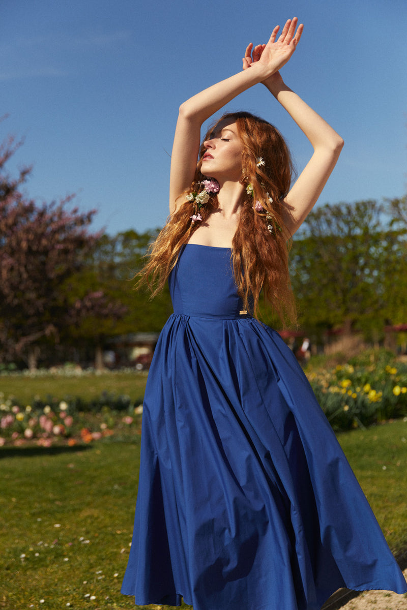 Cotton-blend Midi Dress Cobalt Blue